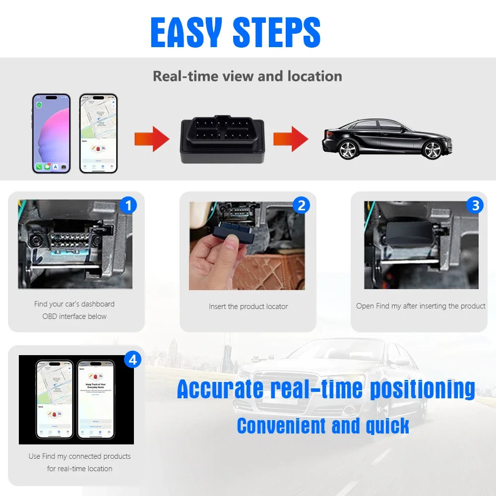 Plug-in Real-Time OBD Car GPS Tracker for Apple Find My