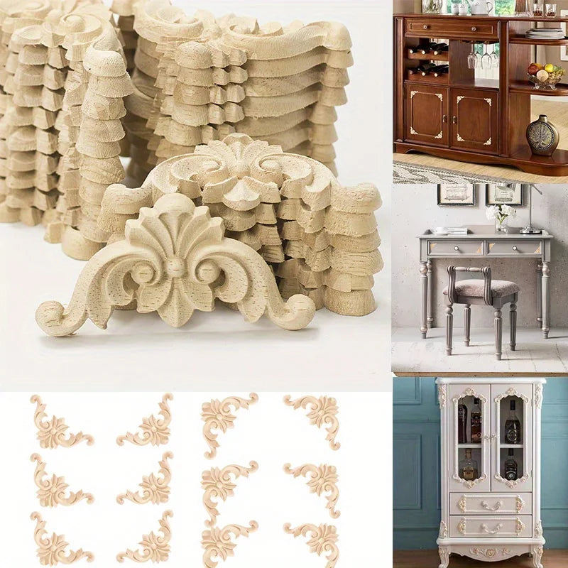 Wooden Carved Corner Decal Set Furniture Wall Cabinet Decoration DIY - 1