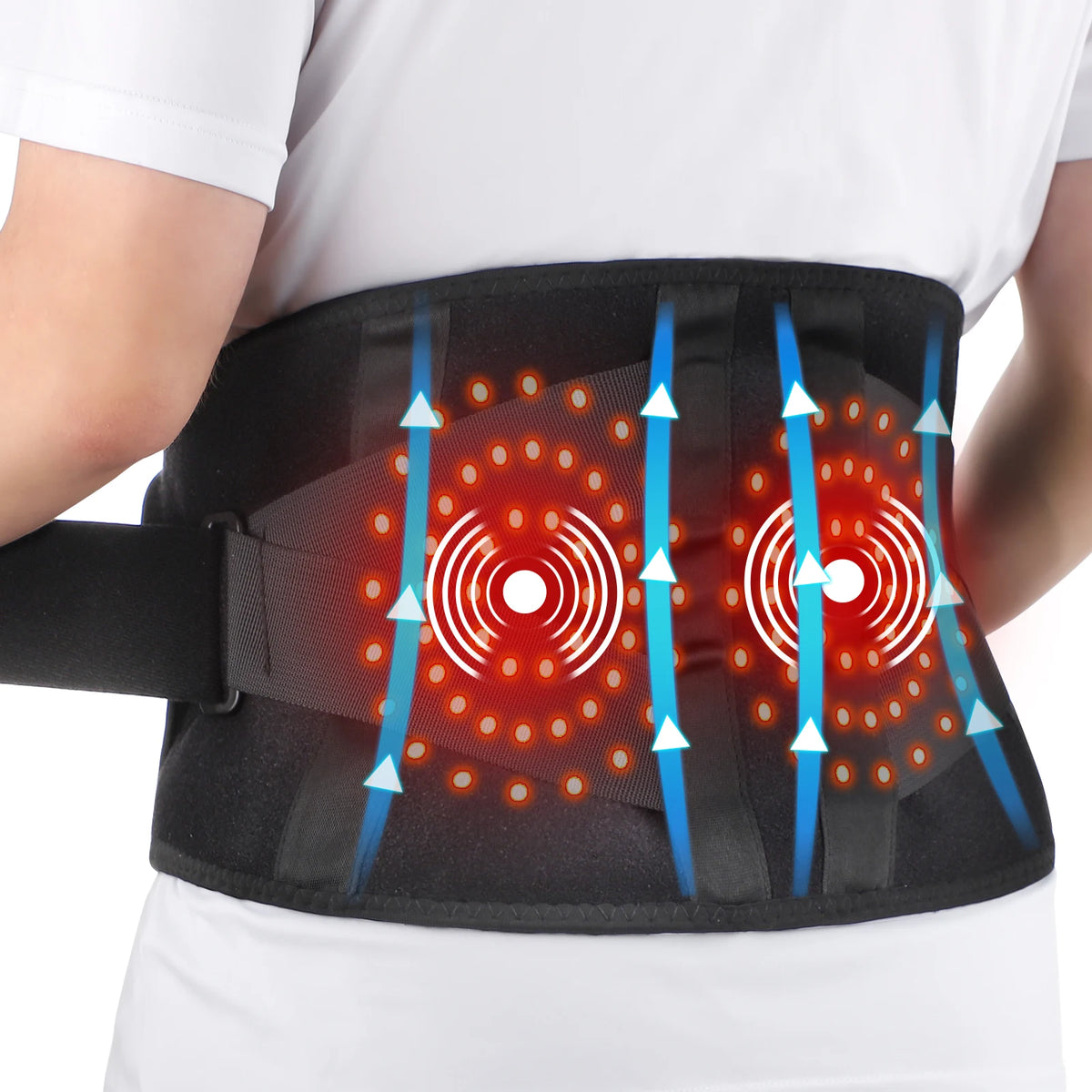 Cordless Lower Back Massager Belt with Heat and Red Light Therapy