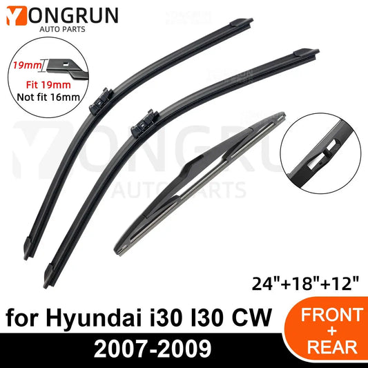 Front and Rear Windshield Wiper Blade Set for Hyundai i30 2007-2009