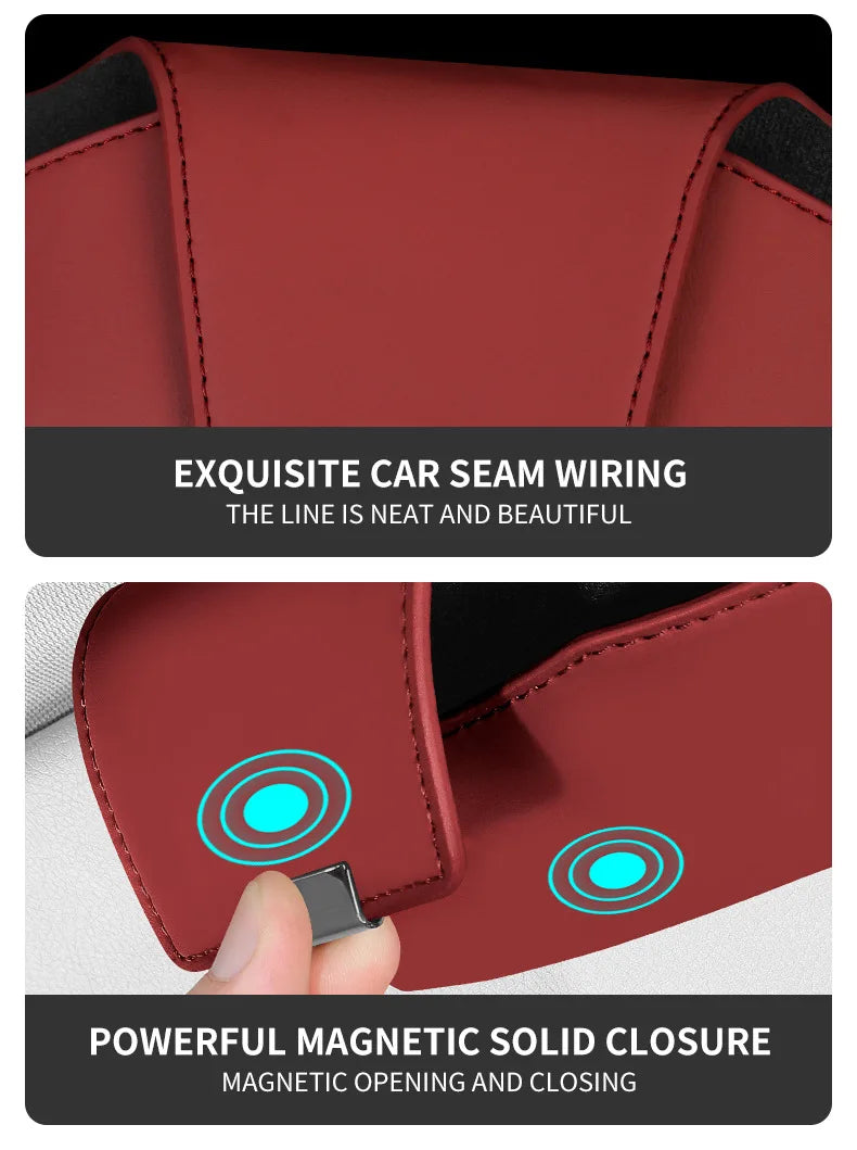 Leather Car Sun Visor Sunglasses and Eyeglasses Holder Case - 17