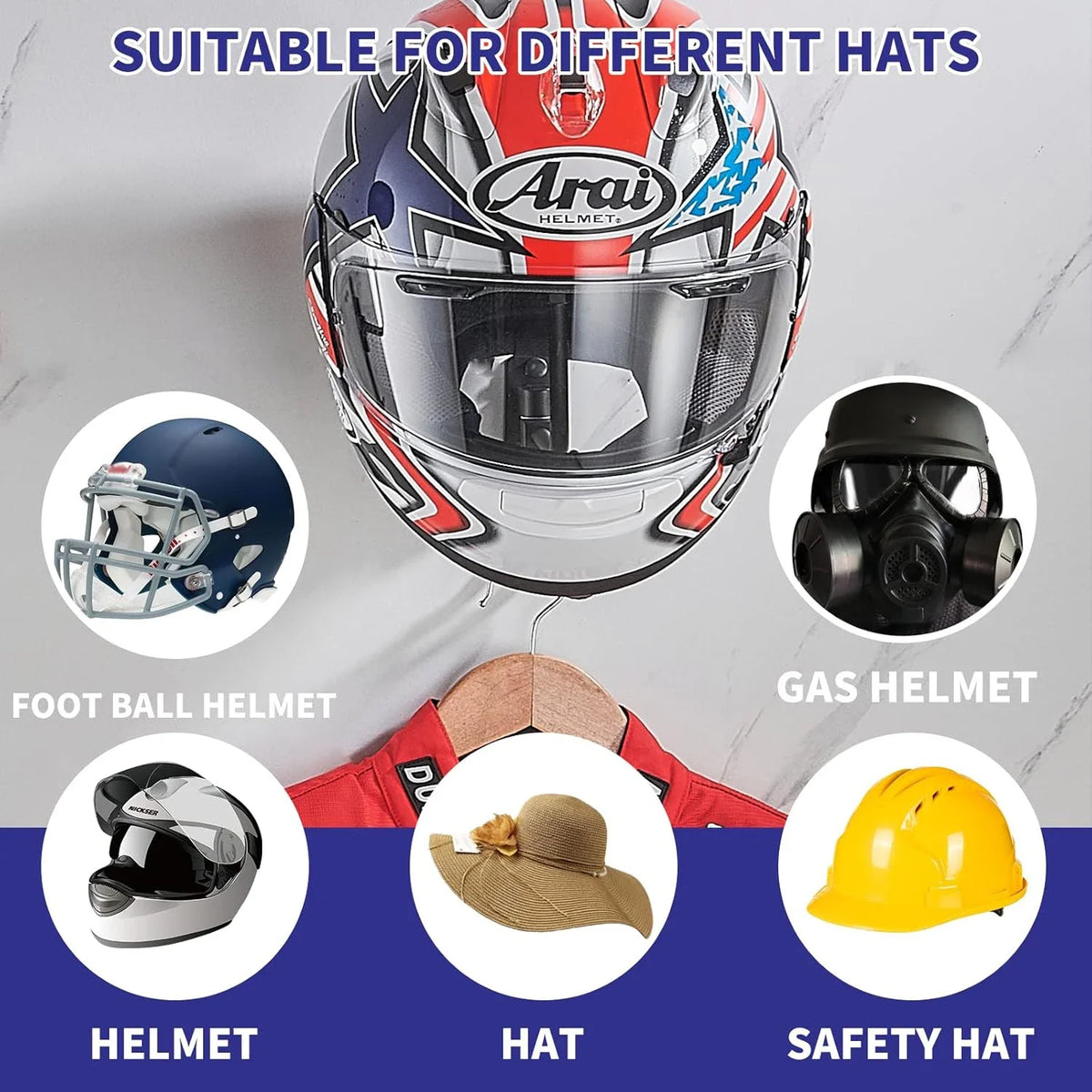 Rotating Wall-Mount Helmet Holder with Storage Hook