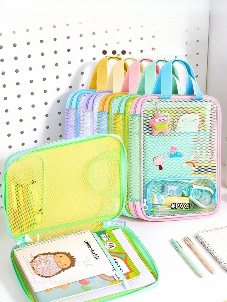 3-Layer Large Capacity Transparent Mesh Student Tote Bag