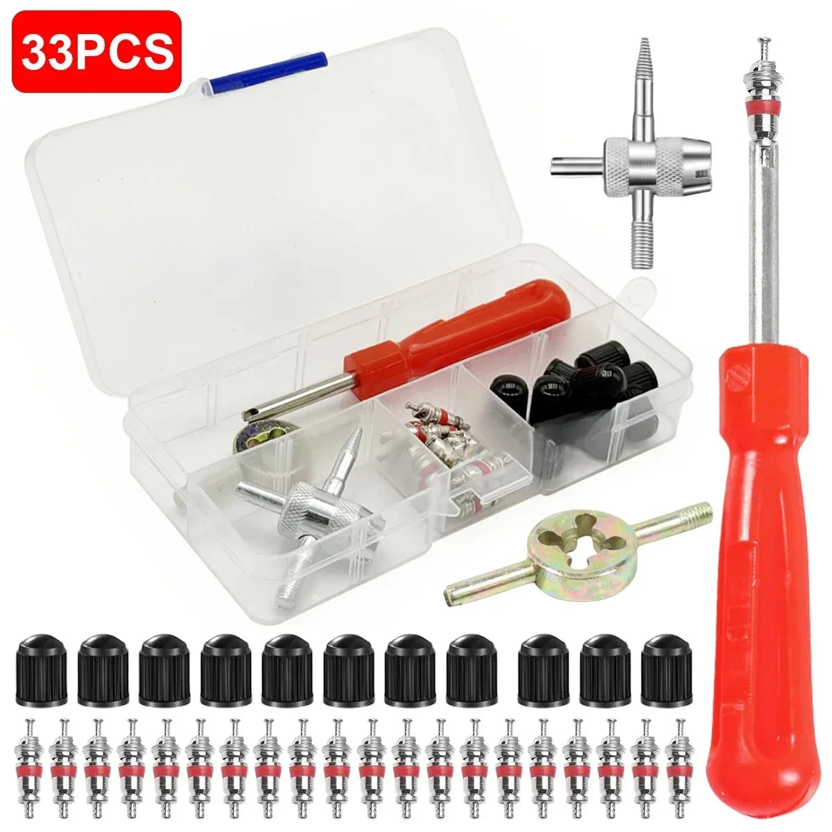 33-Piece Universal Tire Valve Repair and Core Removal Tool Kit