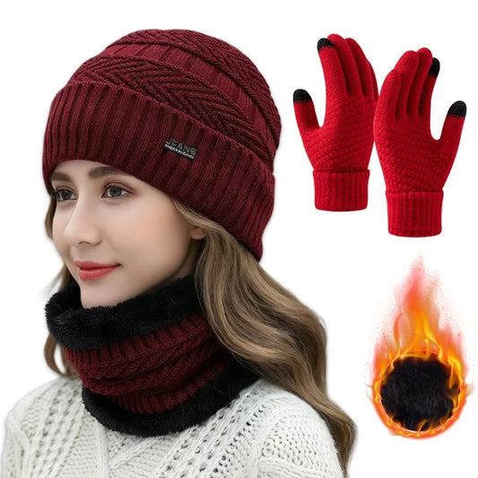 Women's Winter Thermal Hat, Scarf, and Glove Set