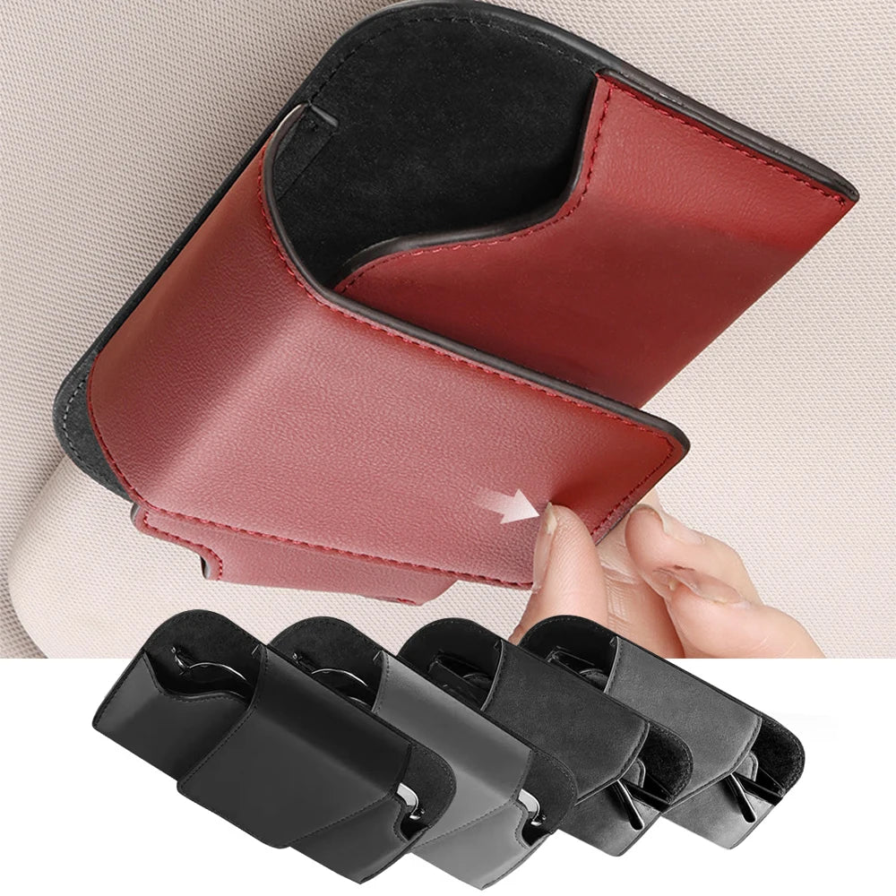 Leather Car Sun Visor Sunglasses Holder Case
