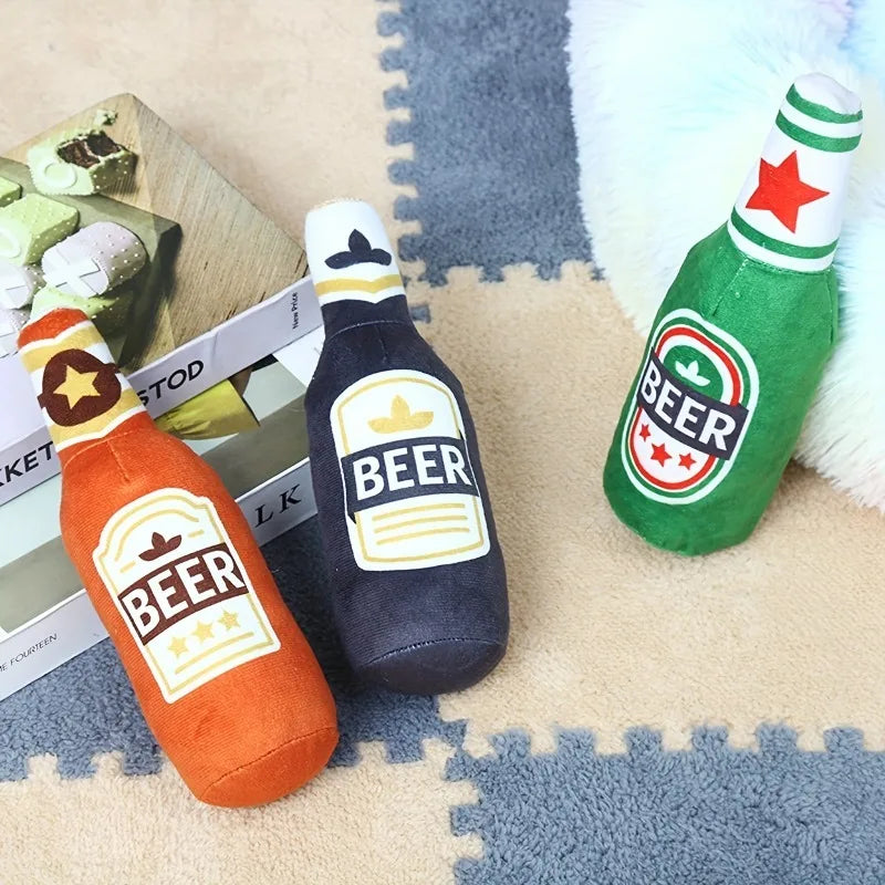 Interactive Beer Bottle Squeaky Plush Toy for Dogs