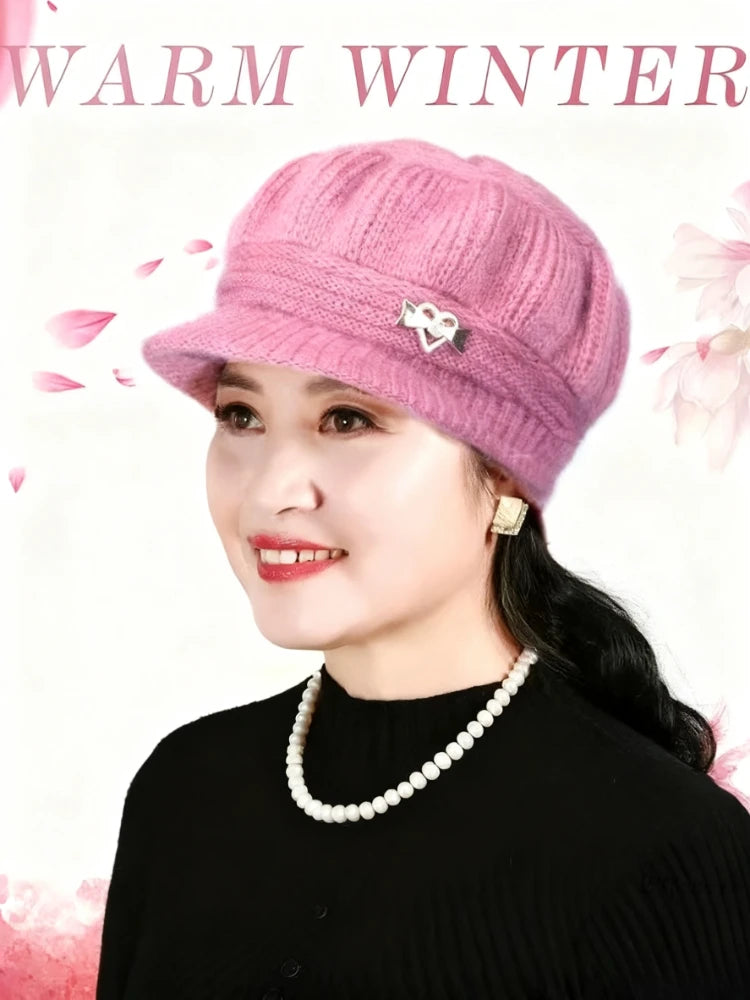 Warm Knitted Winter Hat with Brim for Women