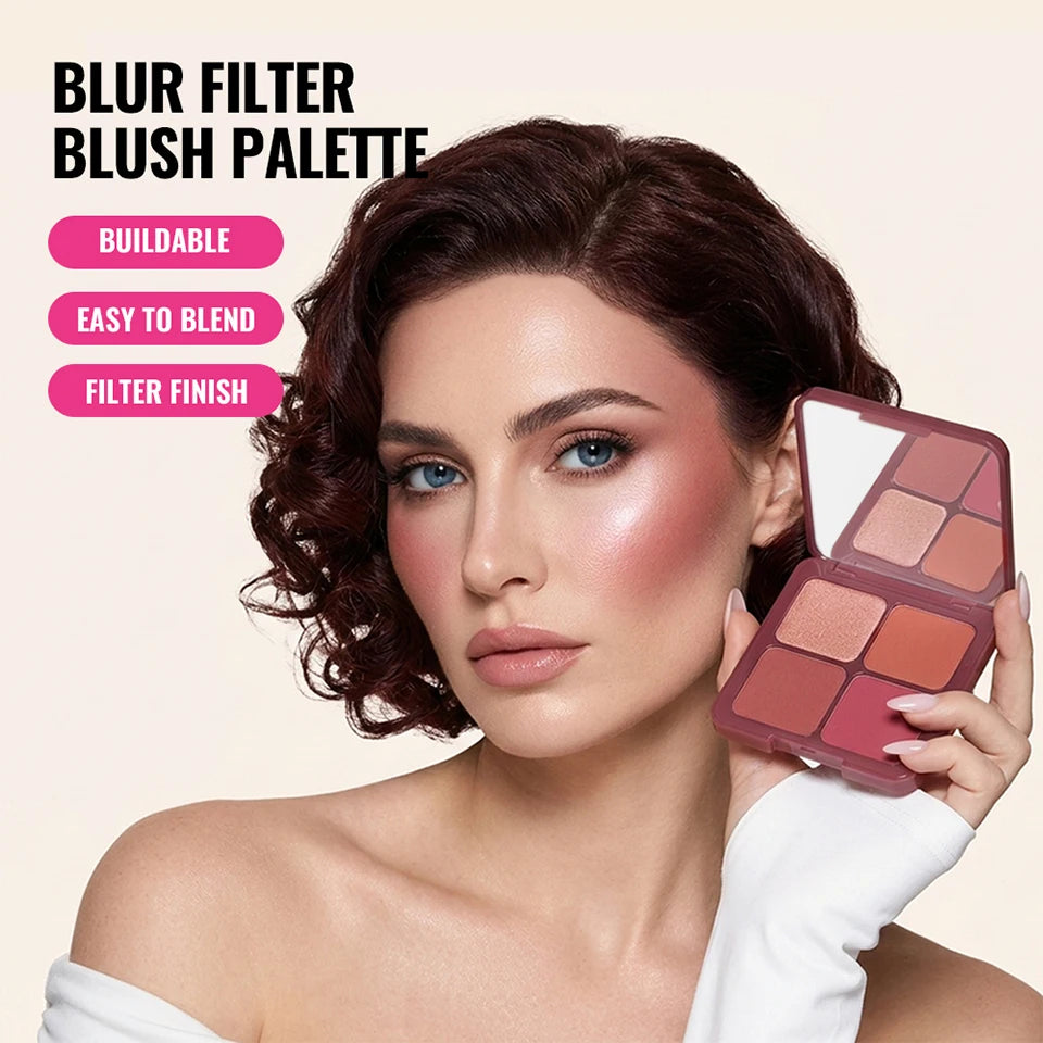4-Color Matte Blush Palette with Makeup Brush