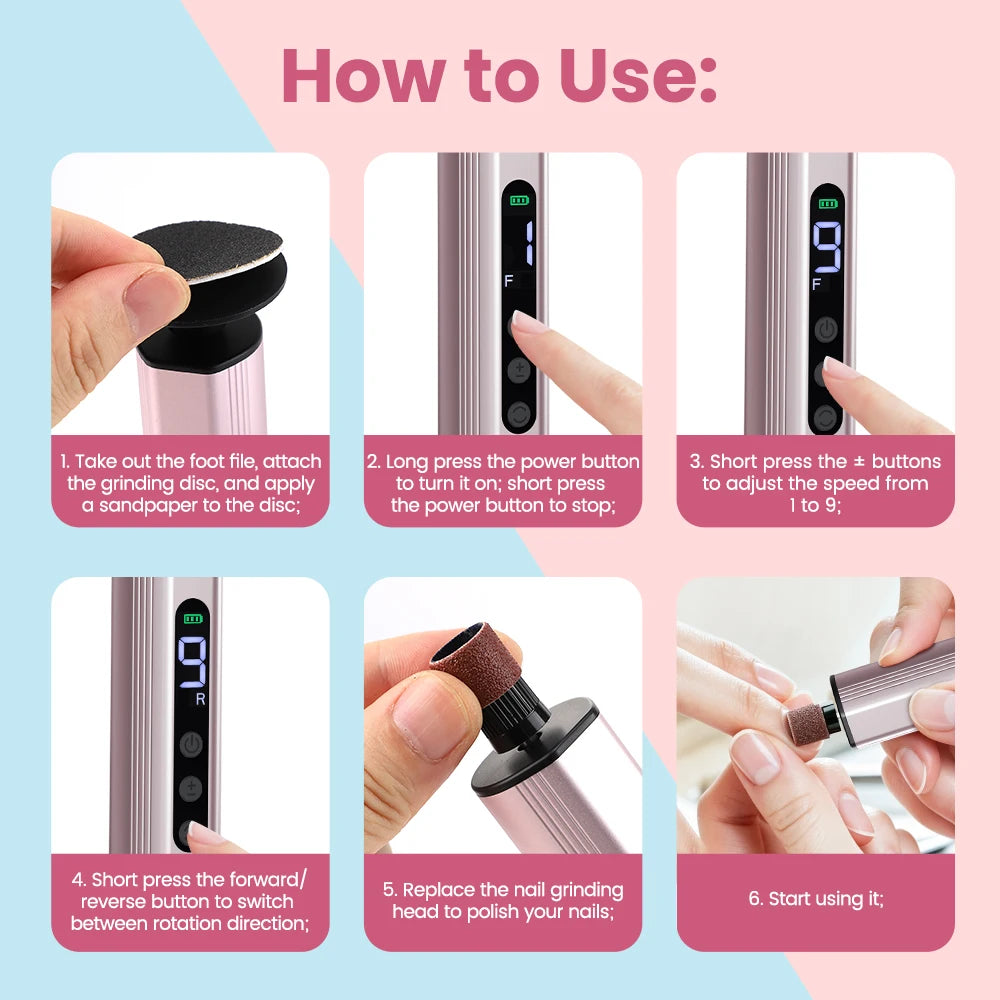 Electric Rechargeable Foot Callus Remover with 9 Speed Settings