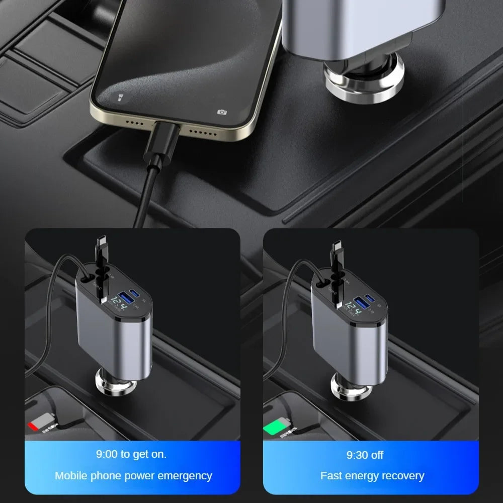 4-in-1 Retractable Fast Charging Car Charger - 5