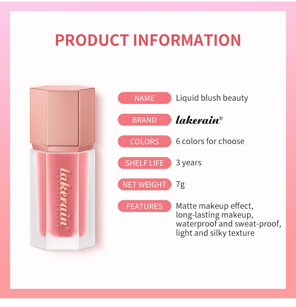 Waterproof Matte Liquid Blush with Mushroom Brush
