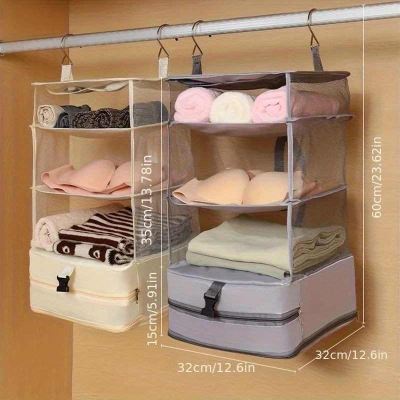 4-Tier Foldable Hanging Closet Organizer with Sturdy Hooks