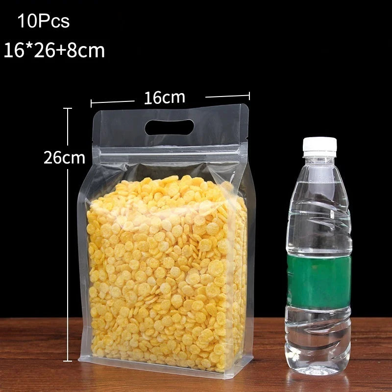 10 Pack Transparent Stand Up Ziplock Bags Portable Food Storage Pouches