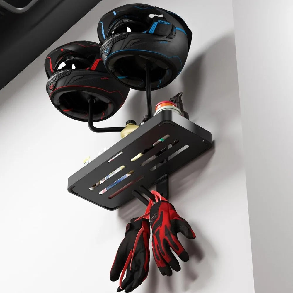 Wall Mounted Motorcycle Helmet Rack with Storage Shelf - 5