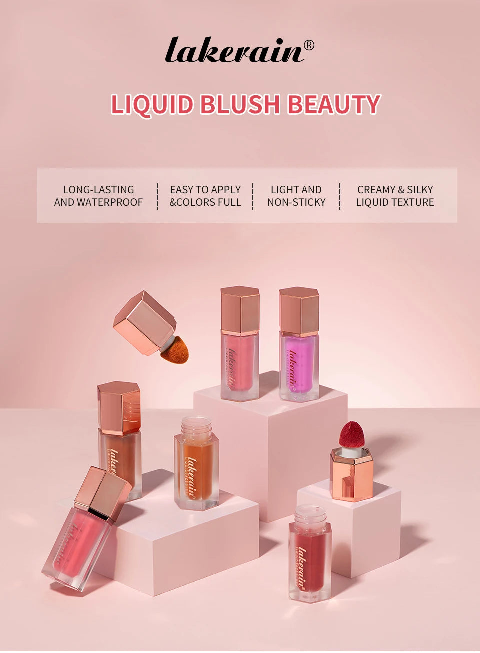 Waterproof Matte Liquid Blush with Mushroom Brush