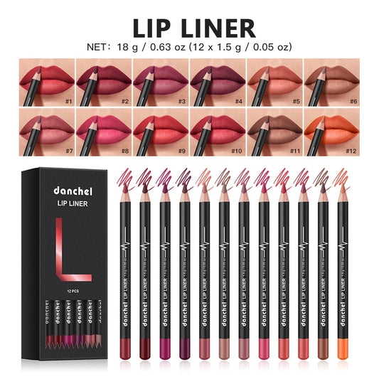 12-Piece Waterproof Semi-Matte Lip Liner Pencil Set