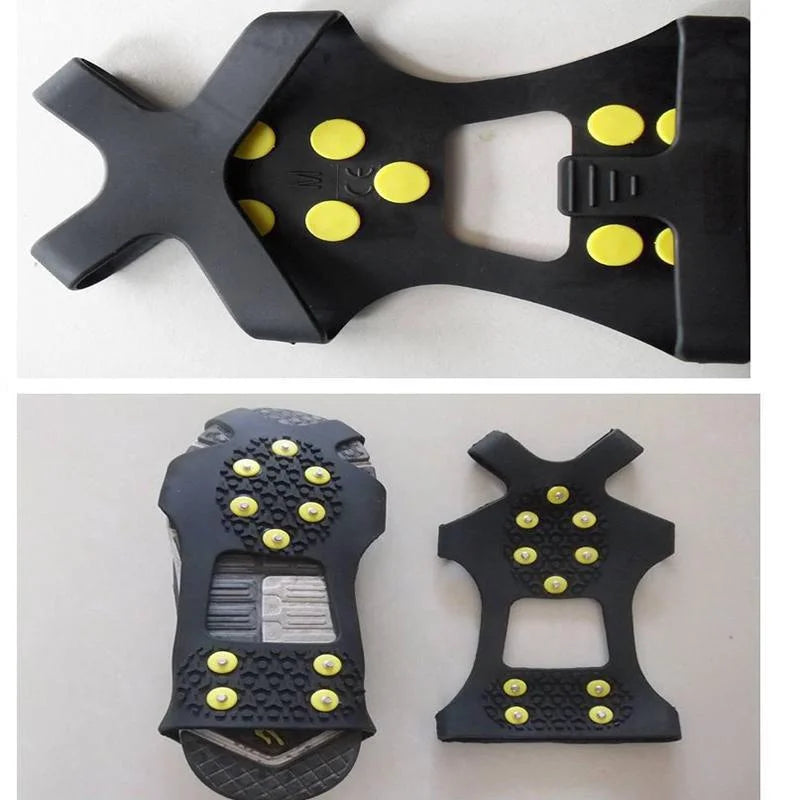 10 Stud Anti-Slip Ice Snow Shoe Cleats Traction Spikes Crampons Grips