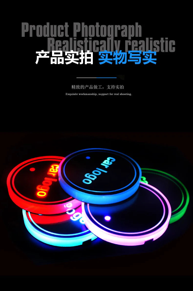 7-Color LED Car Cup Holder Coaster with Motion Sensor