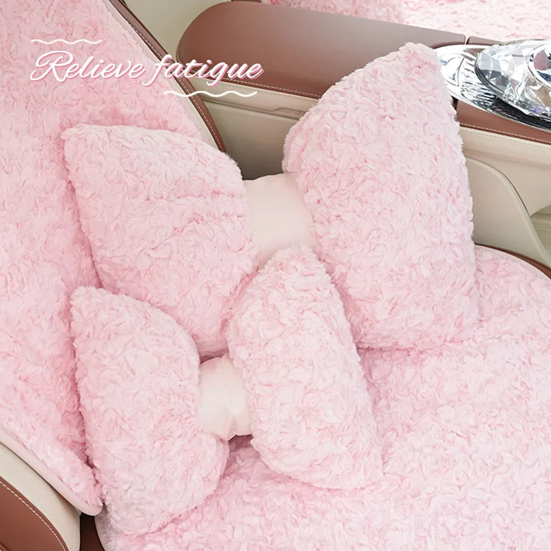Cute Cartoon Bowknot Plush Car Seat Cushion Cover