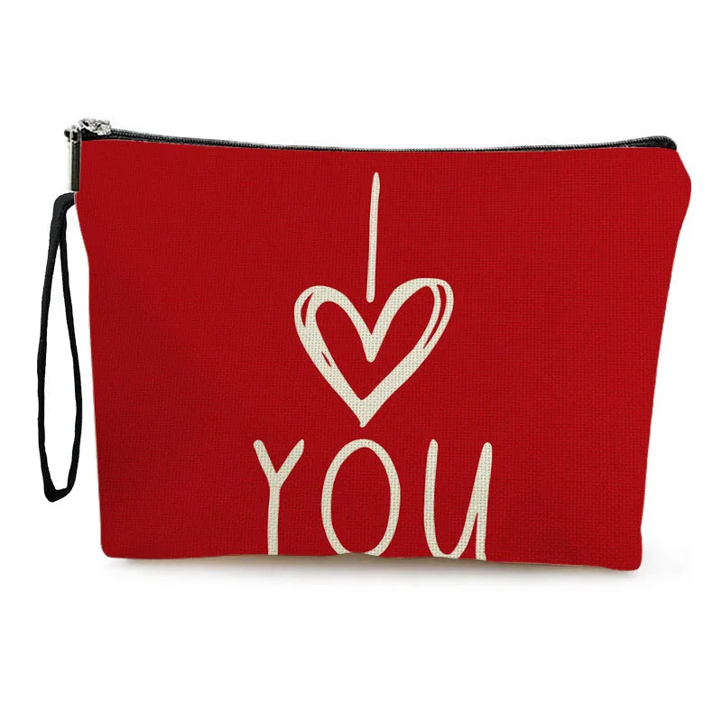 Zippered Love Print Cosmetic Pouch for Travel
