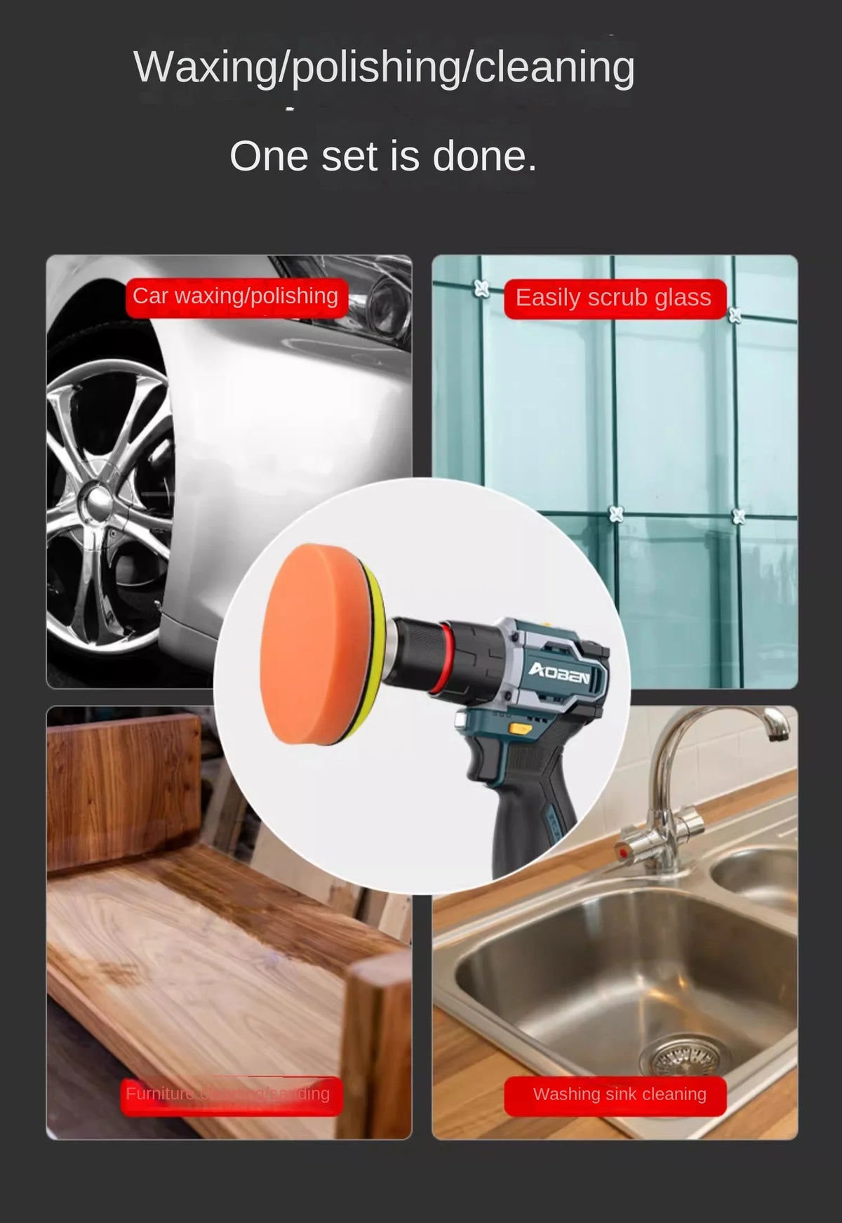 Car Polishing Sponge and Buffing Pad Drill Attachment Set