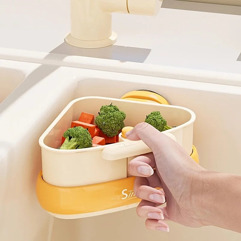 Corner Kitchen Sink Drain Basket with Suction Cup