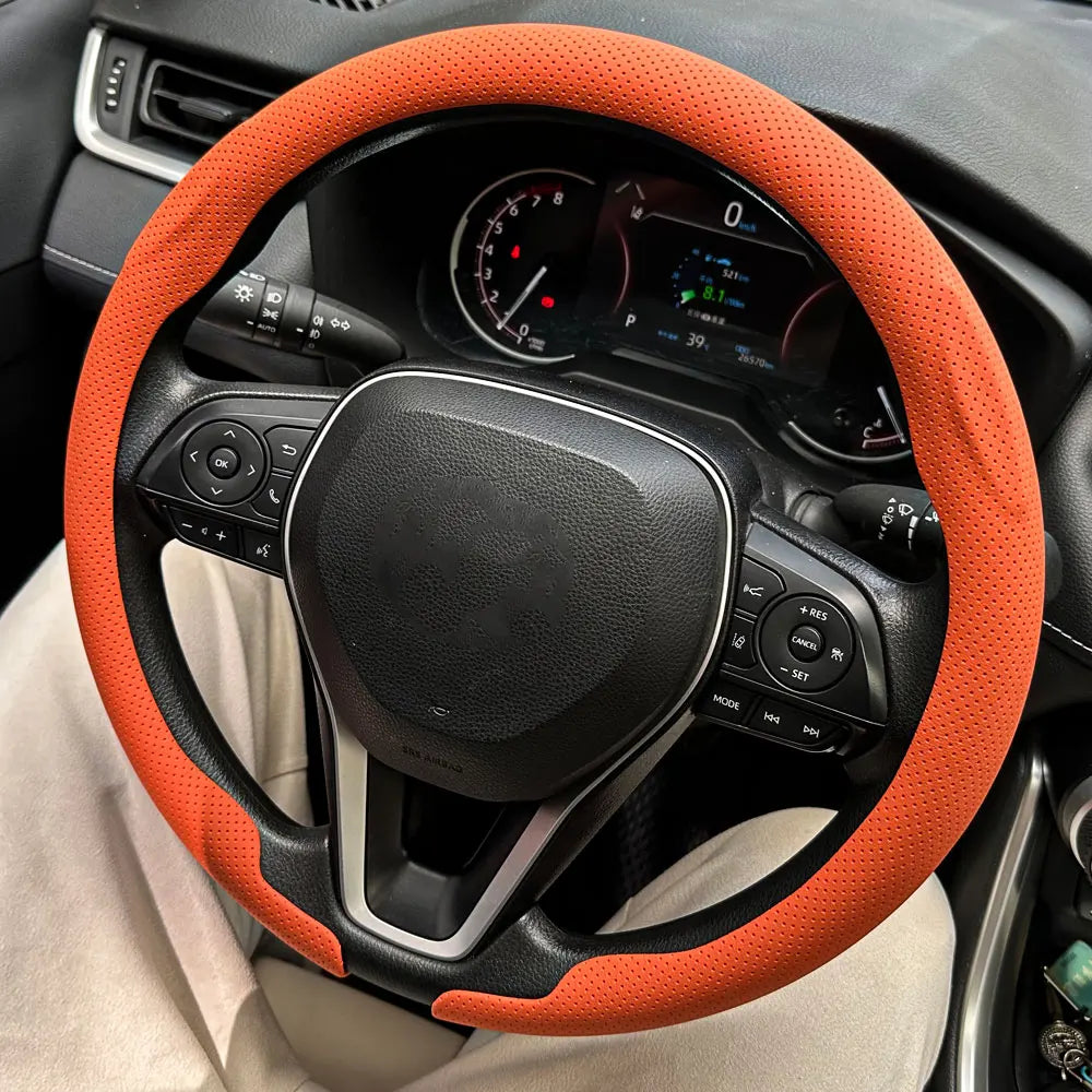 Breathable Leather Car Steering Wheel Cover for Round and D-Shape