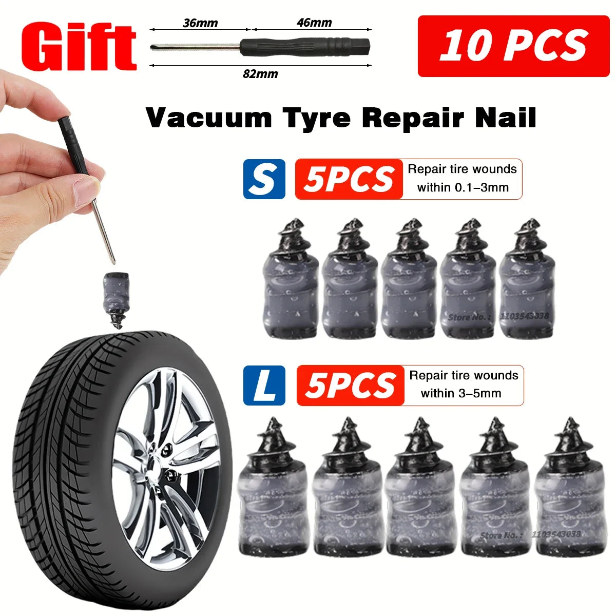 Universal Tubeless Tire Puncture Repair Nails - 8