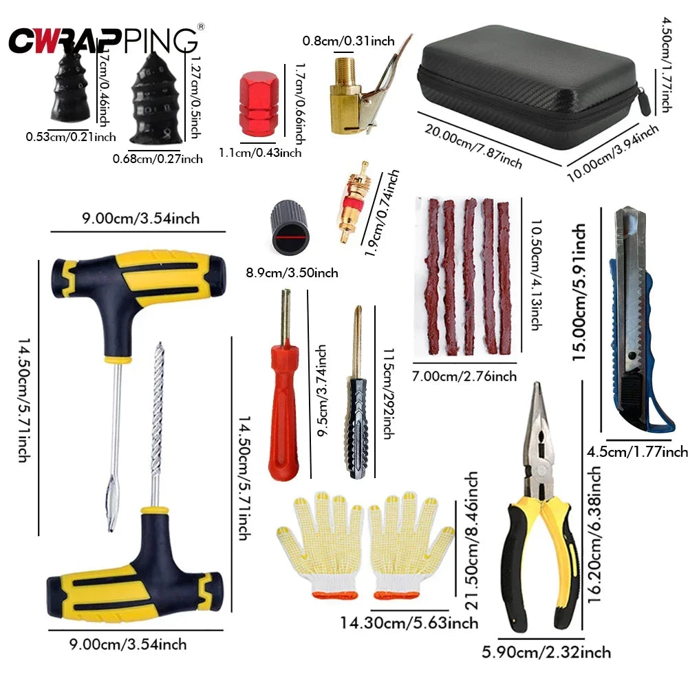 Emergency Tire Puncture Repair Kit for Cars and Motorcycles - 6