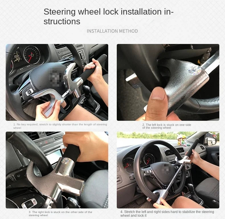 Adjustable Car Steering Wheel Security Lock - 20