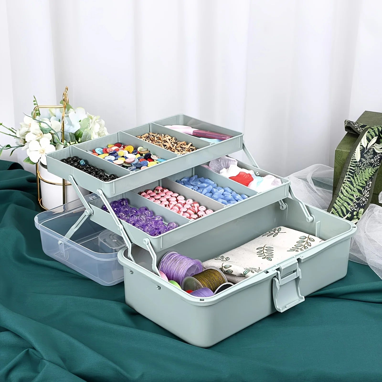 3-Layer Portable Craft and Art Supply Organizer with Adjustable Spacers - 3