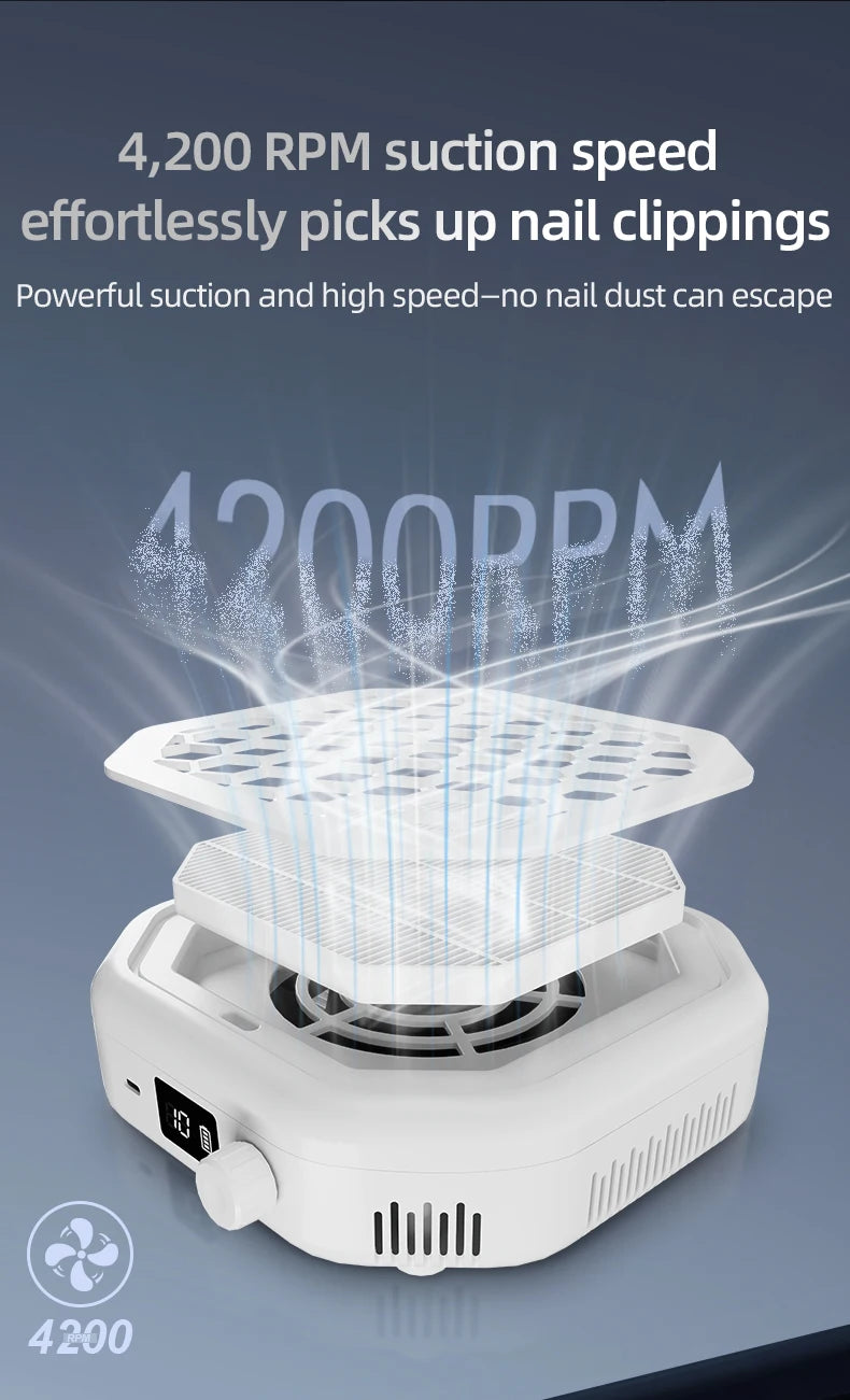 Cordless Rechargeable Nail Dust Collector with Powerful Suction