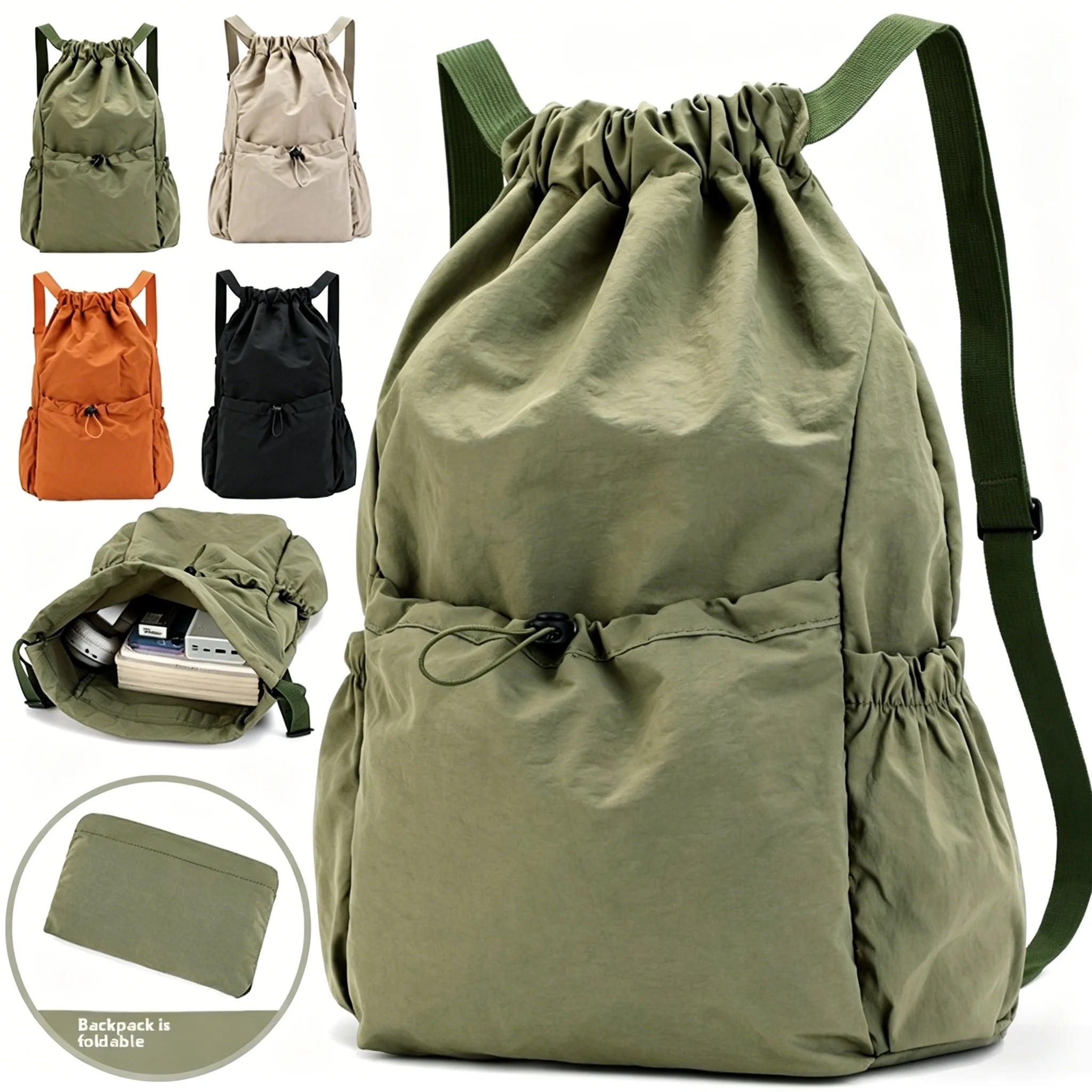 Foldable Lightweight Drawstring Travel Backpack - 1