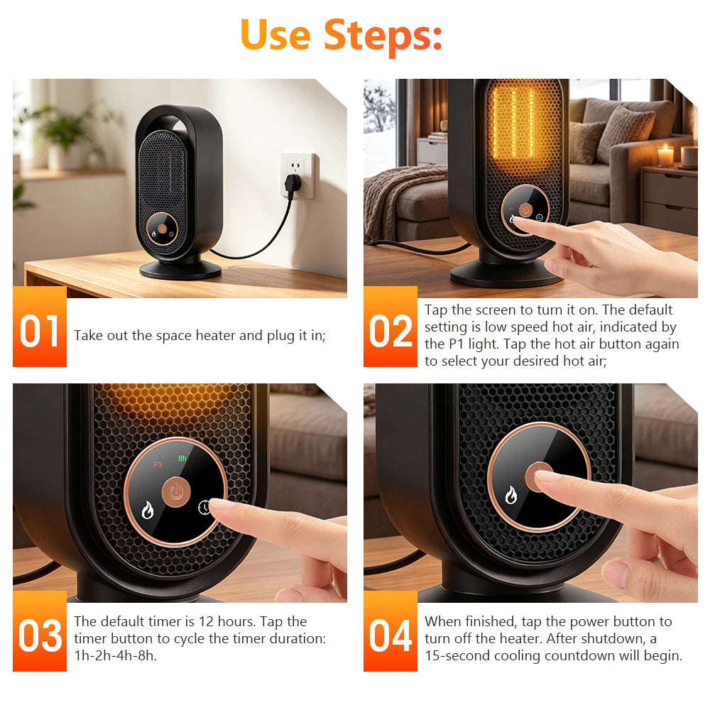 Portable PTC Ceramic Desktop Heater with Timer - 14
