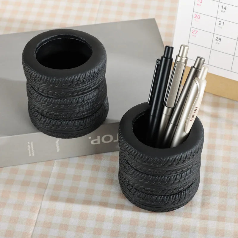 Creative Tyre Shape Desktop Pen Holder and Stationery Organizer