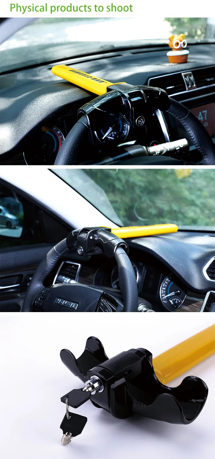 Heavy-Duty Universal Car Steering Wheel Anti-Theft Security Lock
