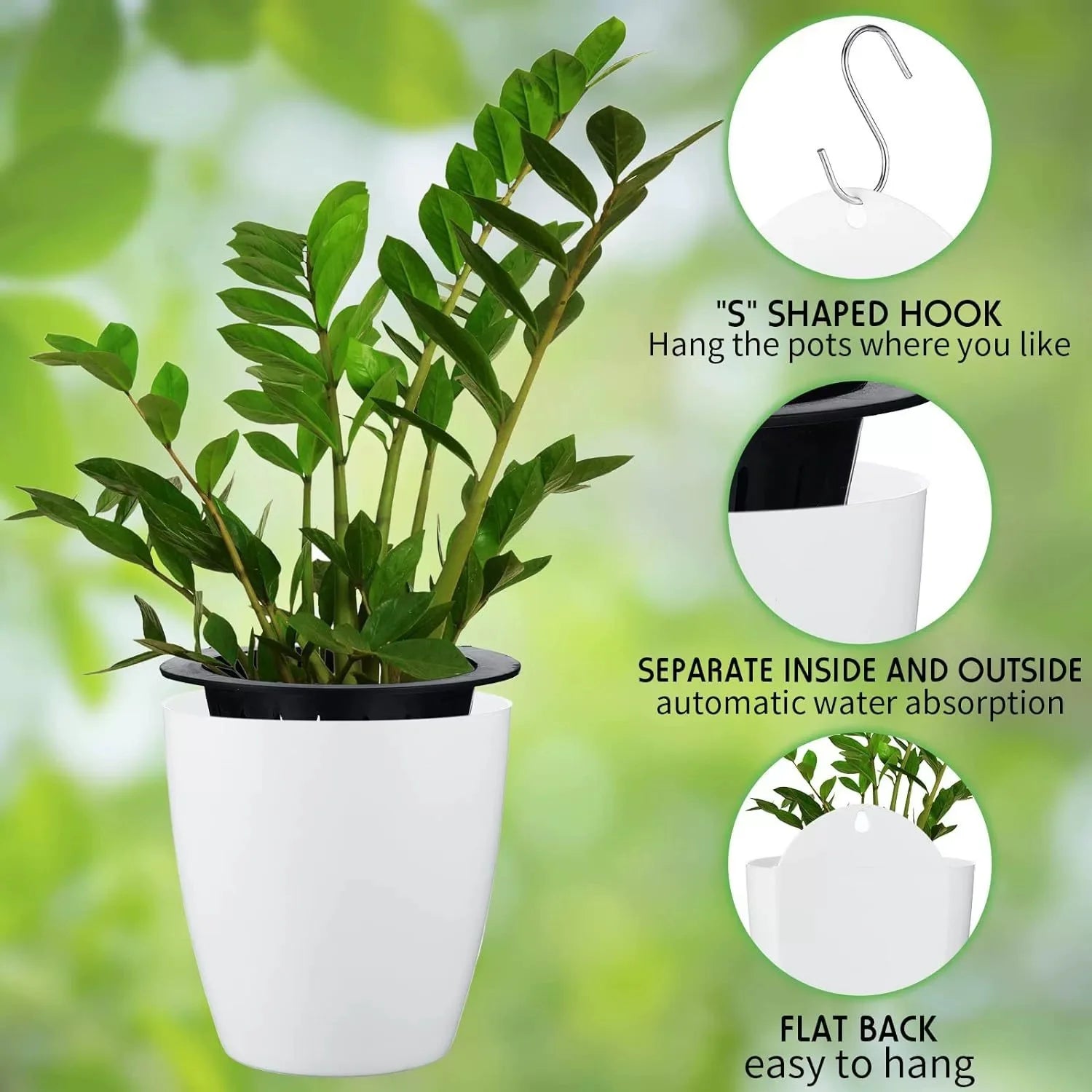Self-Watering Hanging Wall Planter for Indoor Plants - 6