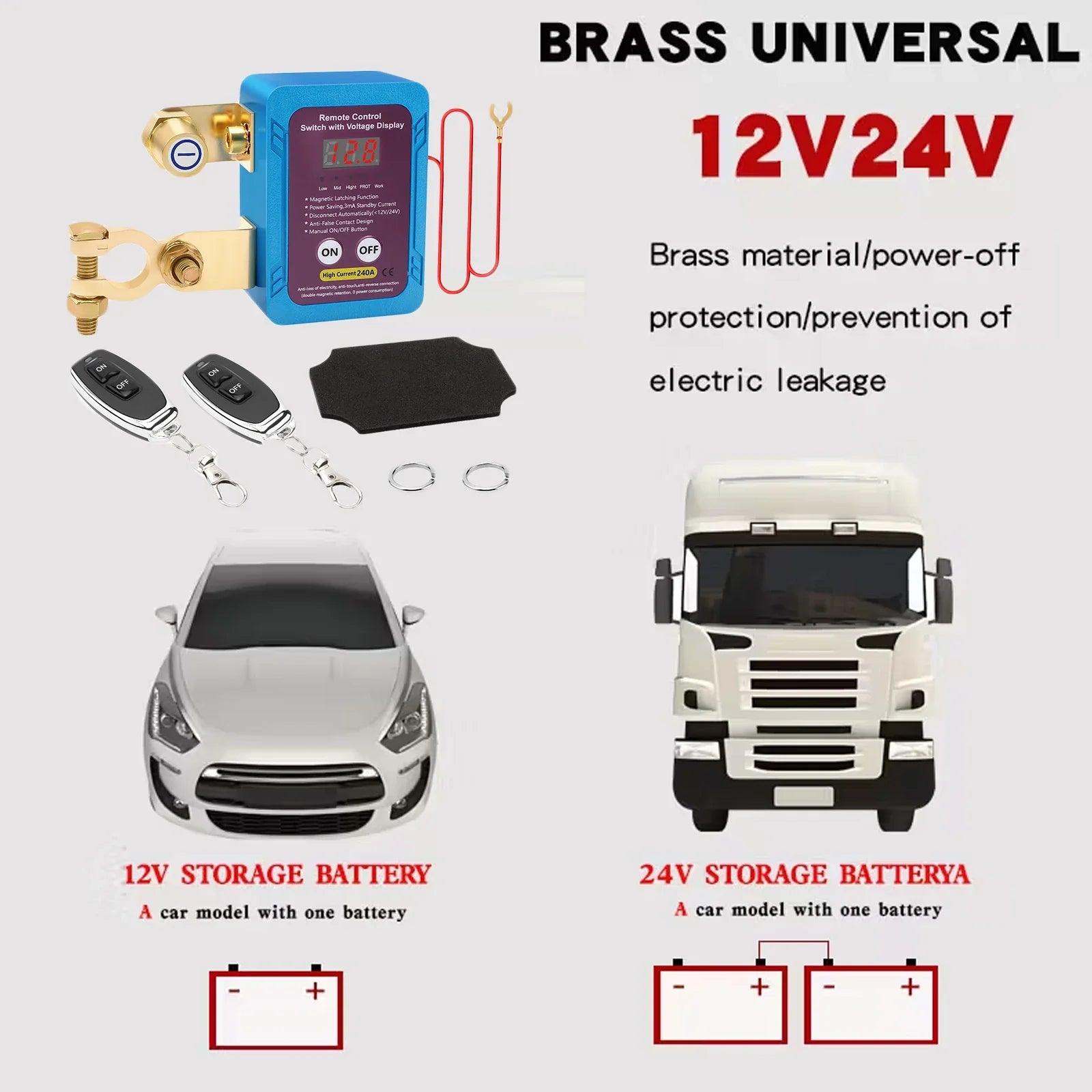 Remote Battery Disconnect Switch 12V 24V Car Kill Switch Voltage Display - 2