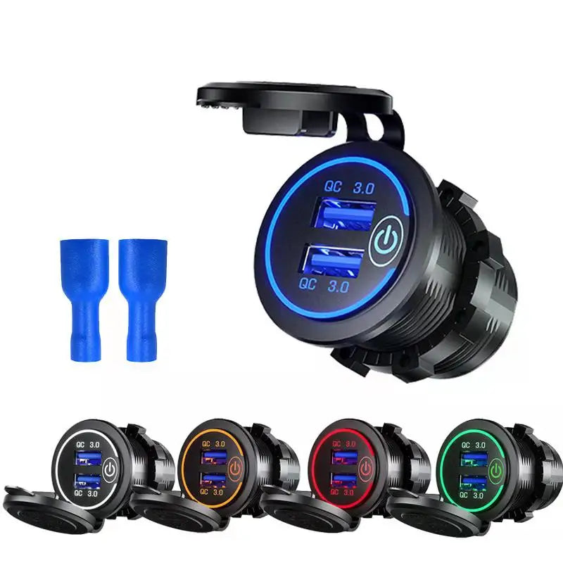Dual USB Fast Car Charger Socket with Touch Switch - 7
