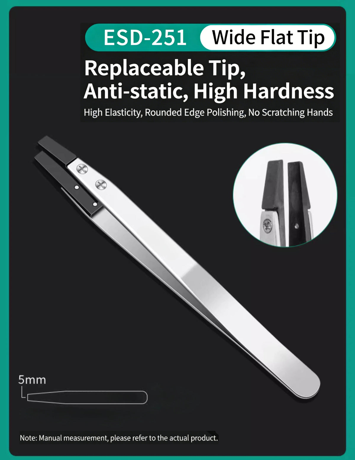 ESD-Safe Precision Tweezer Set with Replaceable Anti-Static Tips