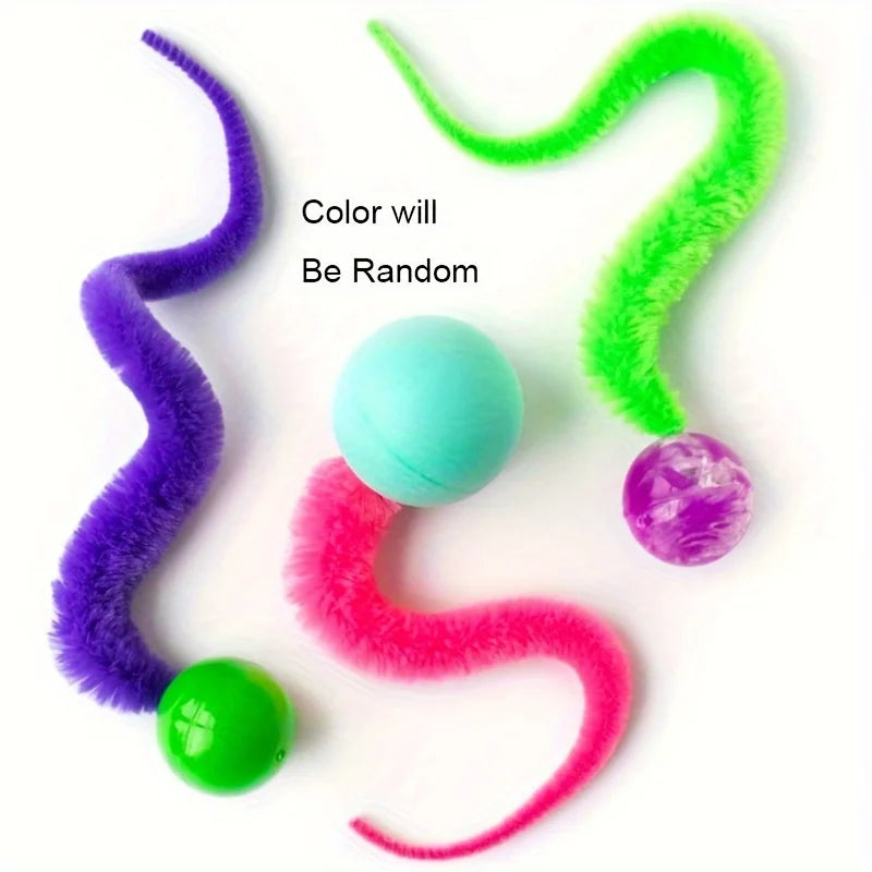 Wiggly Tail Cat Ball Toy Interactive Plush Kitten Chewing Bouncy Toy