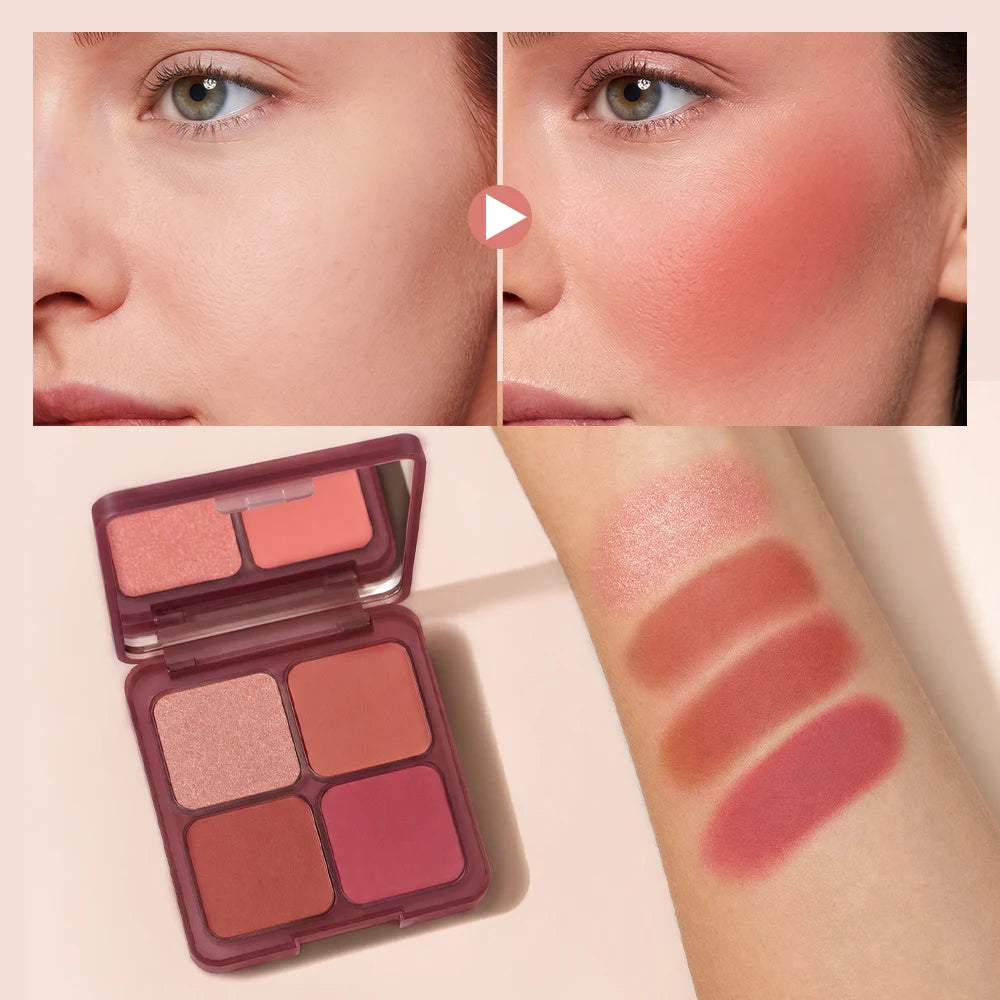 4-Shade Matte and Shimmer Blush Palette for Radiant Cheek Makeup