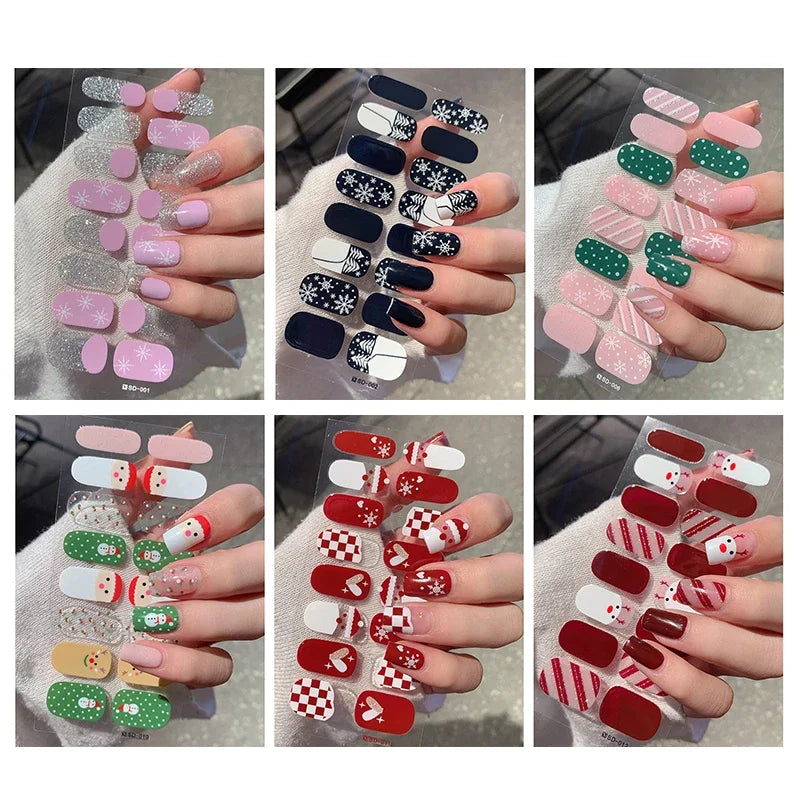 Christmas Semi-Cured Gel Nail Wraps with Winter Snowflake Designs - 7