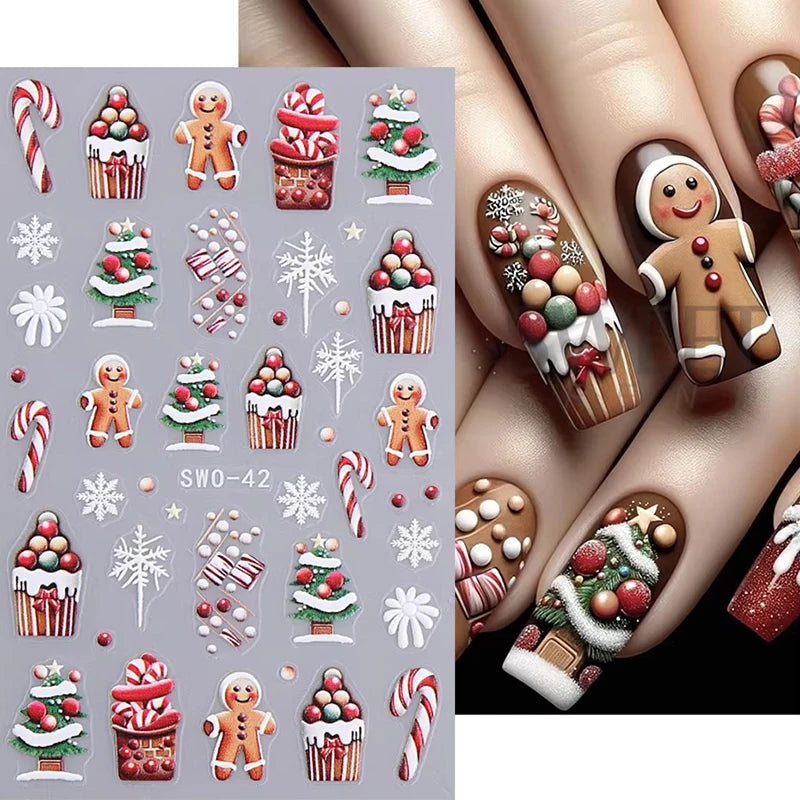 Christmas Cartoon Embossed Nail Art Stickers - 1