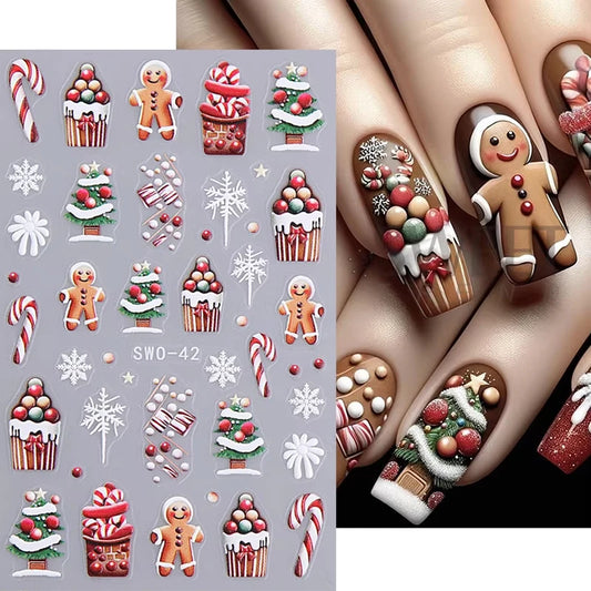 Christmas Cartoon Embossed Nail Art Stickers