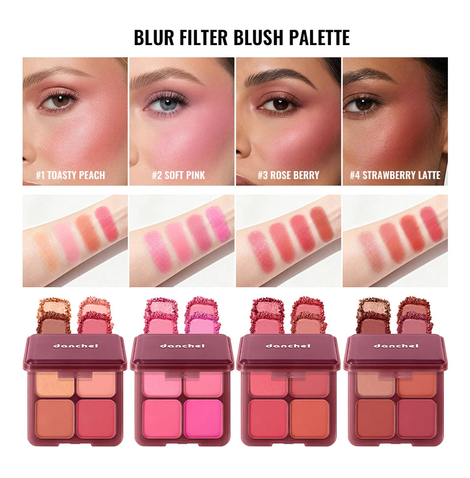 4-Shade Matte and Shimmer Blush Palette for Radiant Cheek Makeup - 8