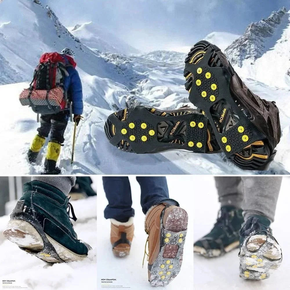 10 Stud Anti-Slip Ice Snow Shoe Cleats Traction Spikes Crampons Grips