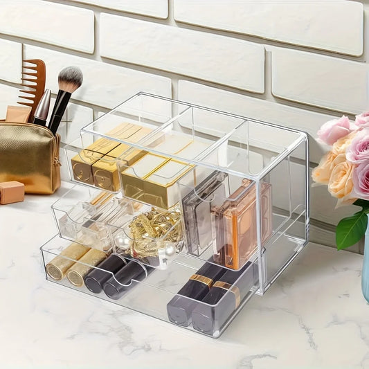 6-Grid Transparent Cosmetic Drawer Organizer for Makeup and Vanity