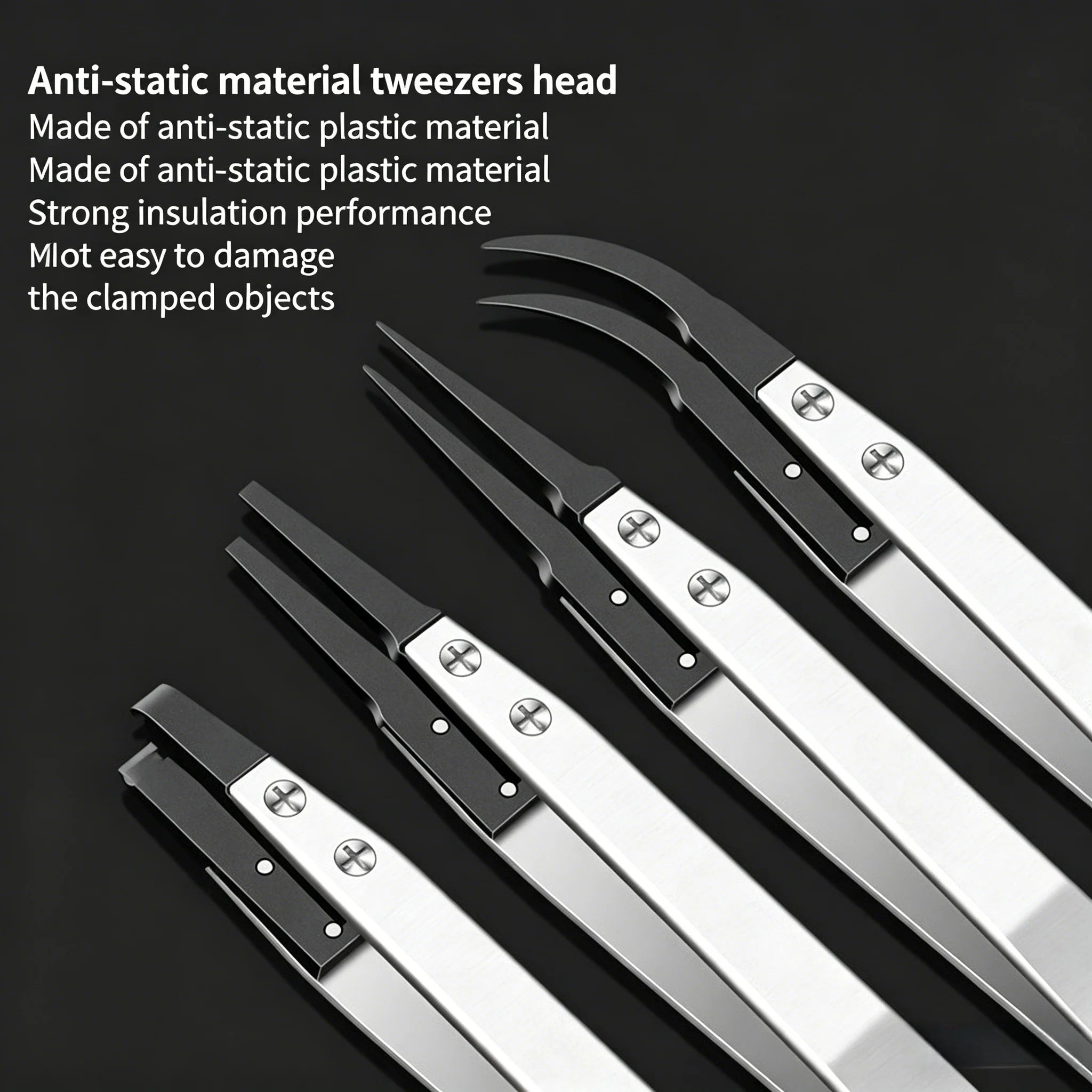 ESD-Safe Precision Tweezer Set with Replaceable Anti-Static Tips - 2